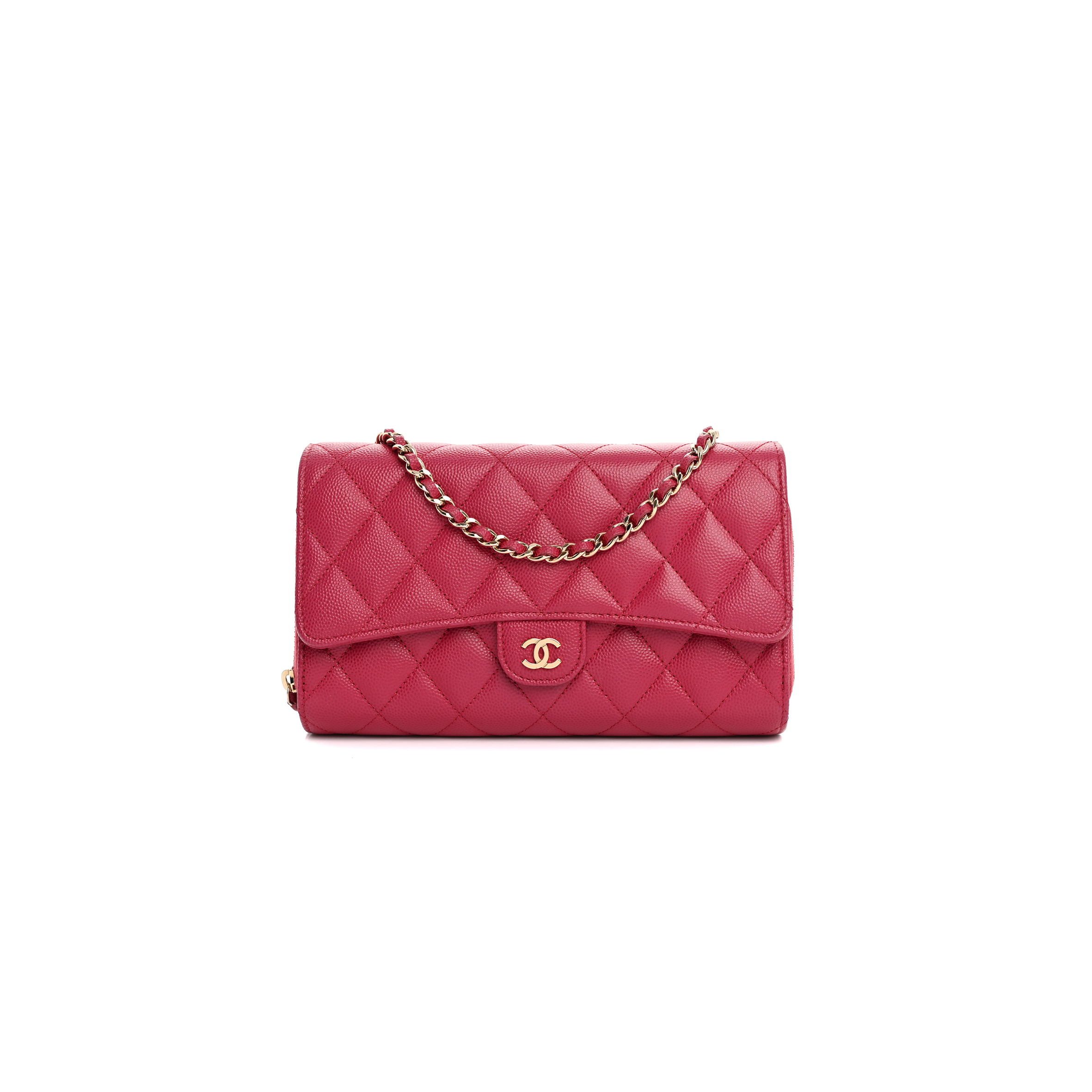 Ch*el caviar quilted phone holder wallet on removable chain dark pink 1658572 (18*11*4cm)